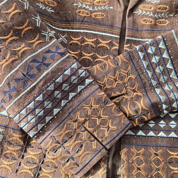 Coldwater Creek Brown Embroidered Beaded Blazer Jacket Aztec - Picture 8 of 10